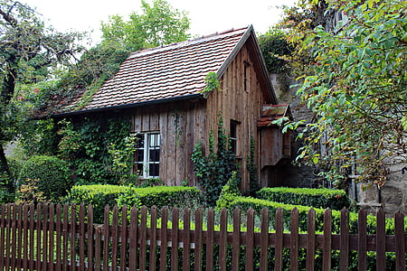 古い木造の小屋, 庭の小屋, ロマンチックです, ガーデン, コテージ, 自然, 美しい