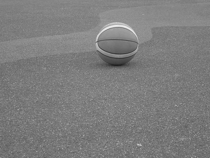 bollen, basket, svart och vitt, spel, ensamhet, nedläggning