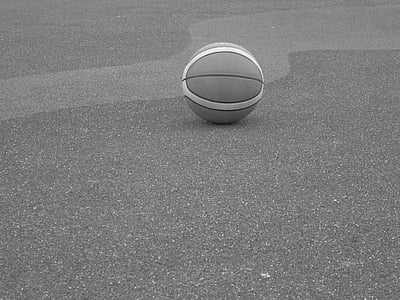 ballen, basketball, svart-hvitt, spillet, ensomhet, oppgivelse