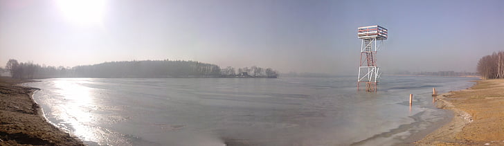 Panorama, pławniowice, Lago, praia, De manhã, paisagem
