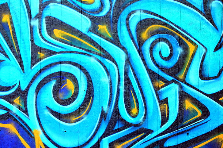 blue, painting, art, graffiti, lines, colorful, drawing
