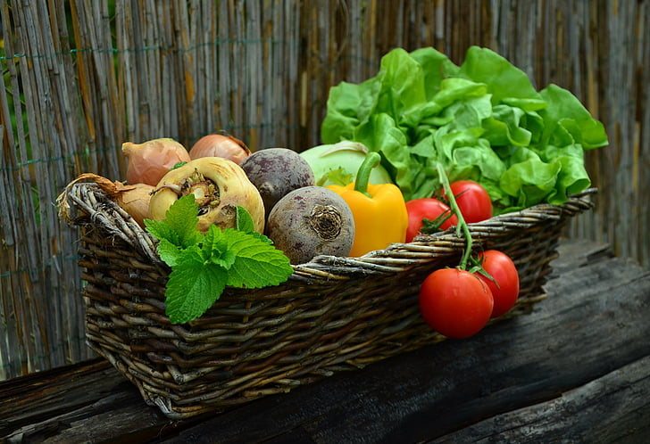 kurv, mat, frisk, ingredienser, grønnsaker, vegetabilsk, friskhet