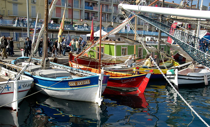 båtar, hamn, Medelhavet, hamnen i sète