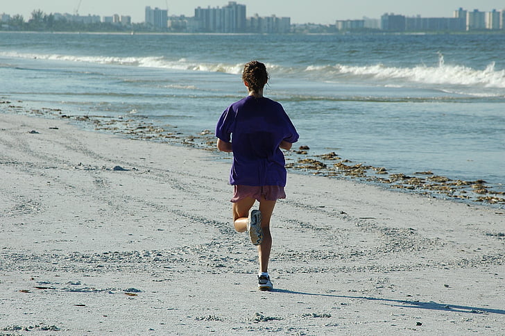 woman jogger, jogging, beach, ocean, fitness, workout, exercise