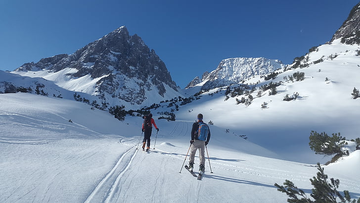 Backcountry skiiing, Lech-dalen, skitouren foregående, alpint, Vinter, fjell, snø