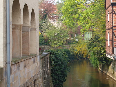 csatornák, Münster, víz, csatorna, csatorna, város, ablak