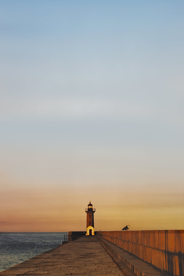 Lighthouse, rækkefølge, Dawn, Portugal, Ocean, Atlantic, Romance