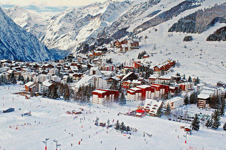 Prancis, Ski, Ski, Resort, pegunungan, rekreasi, rekreasi