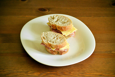 sándwich de, jamón, queso, pan, rústico, almuerzo, alimentos