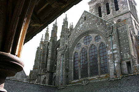 Abbey, Mont saint-michel, Normandie, Frankrike, medeltiden, medeltida arkitektur