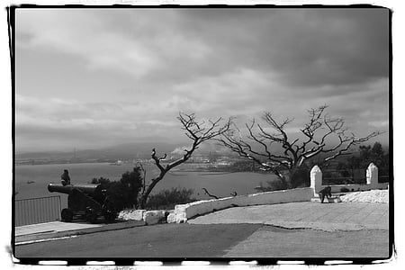 Gibraltar, svart och vitt, Cannon, landskap, vacker natur, naturliga, Utomhus