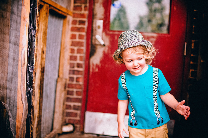 child, boy, play, kid, infant, outdoors, hat