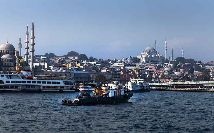 Istanbul, Turecko, modrá, obloha, cestování, barevné, kontrast