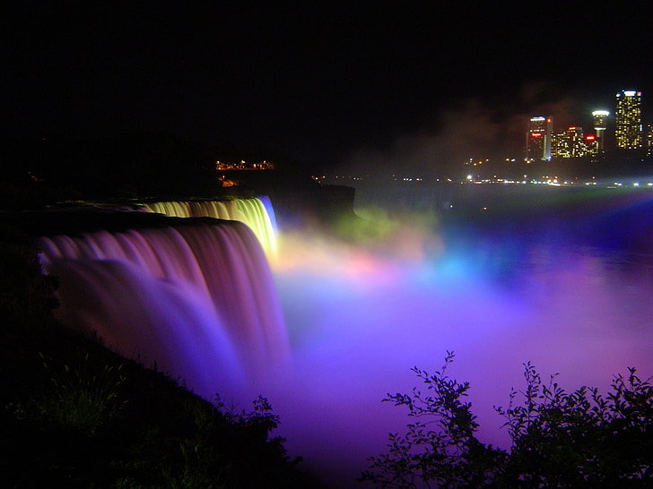 Niagara falls, nacht, verlichting, Canada, waterval, rivier, water