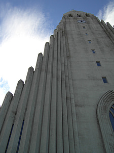 Islandia, Iglesia, bajo ángulo de disparo, Reykjavik, casa de adoración