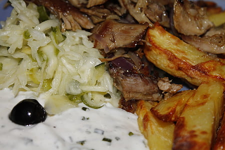 gyros, eat greek, eat, tzatziki, olive, food, french