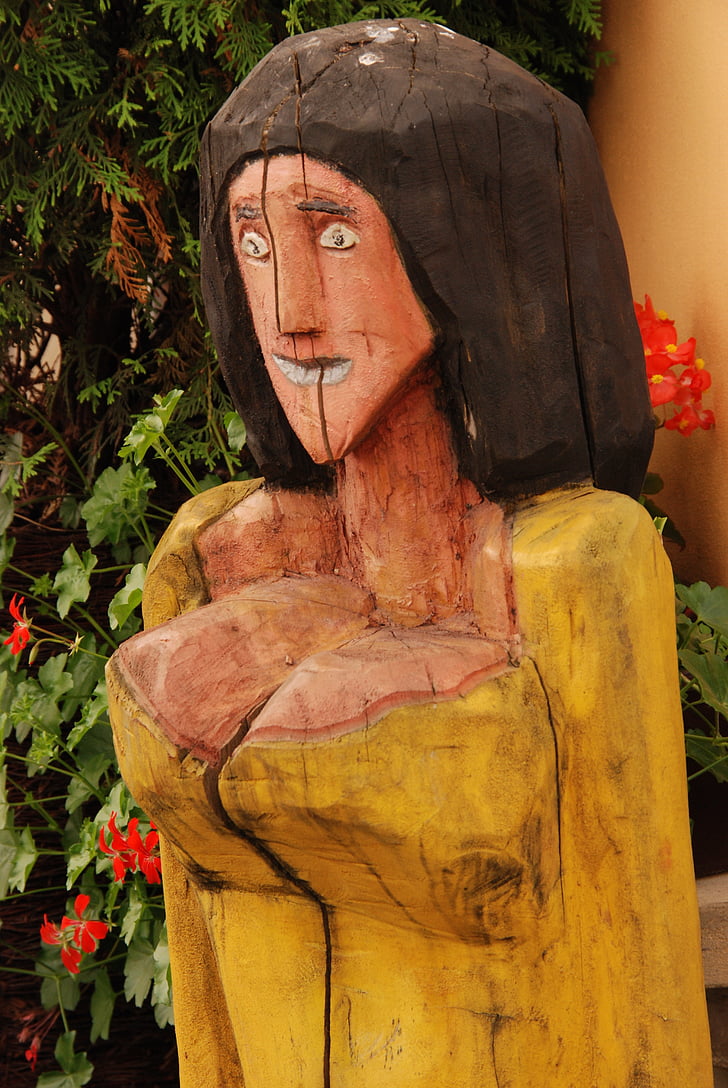 attēlu, Žagars, kokgriezums, sieviete, zem apģērba jautās krūšu apveidi, krūtis