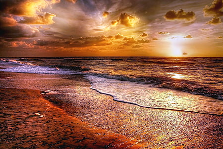 puesta de sol, Dinamarca, mar, Costa, agua, Mar Báltico, cielo de la tarde