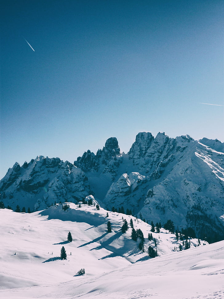 Dolomites, mägi, talvel, lumi, maastik