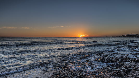 solnedgång, Calahonda, Mijas, Malaga, Costa del sol, Andalusien, Spanien