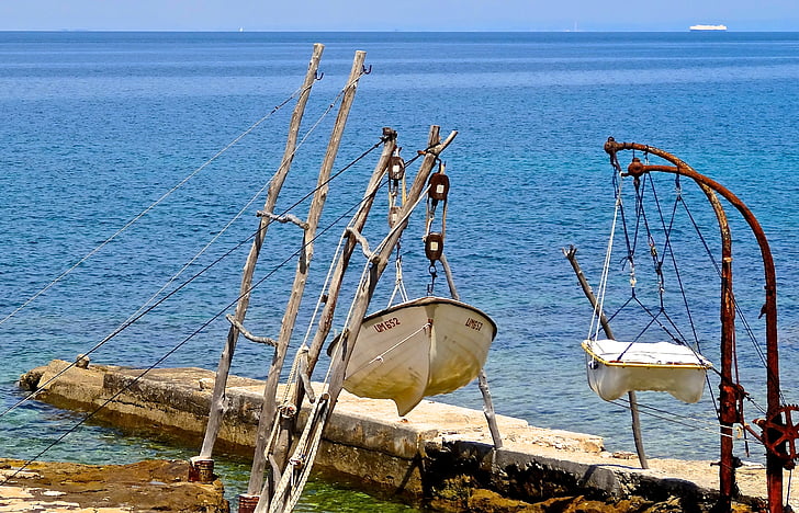 havet, Adriaterhavet, Kroatien, en del, blå, båd, port
