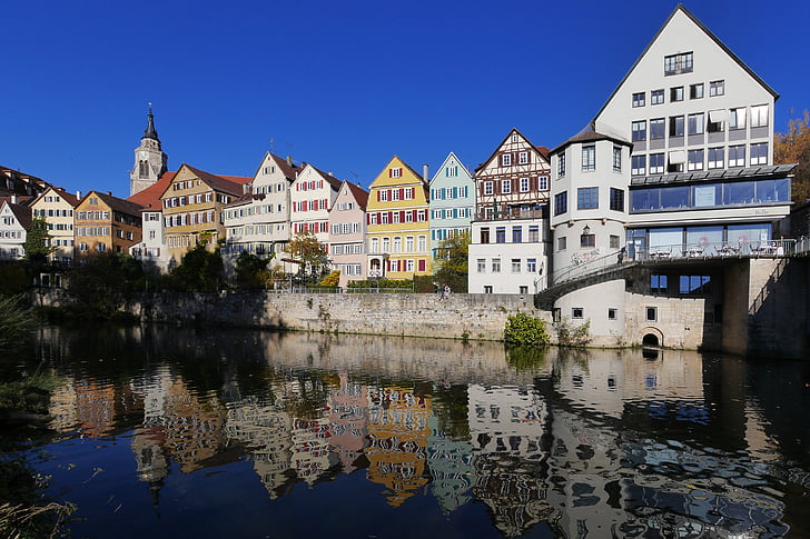 Tübingen, Neckar, phố cổ, phản ánh, thành phố đại học, kiến trúc, Châu Âu