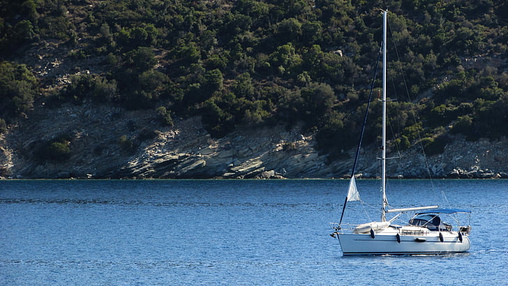 greece, pelio, peninsula, landscape, coast, yacht, coastline