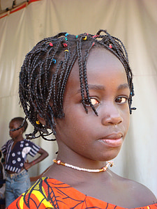 Dziewczyna, dziecko, Afrykańska, piękne, włosy, naturalne, Gwinea