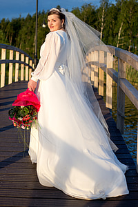 boda, Vestido de novia, una nueva forma de vida, Blanco, novia, matrimonio, puente