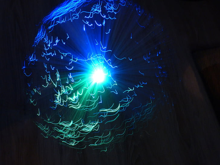 Làmpada, ufolampe, exposició prolongada, moviment, il·luminació, color verd, blau