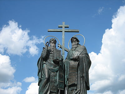 statue, kolomna, the monument to cyril and methodius, sky, religion, cloud - sky, day