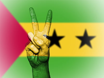 Sao Tomé és Príncipe, béke, kéz, nemzet, háttér, banner, színek
