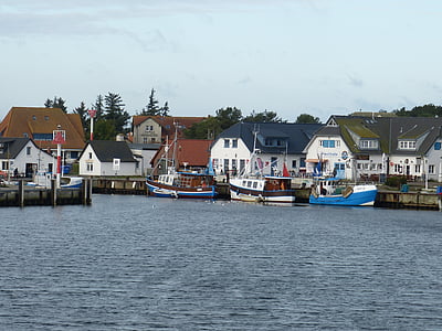 hiddensee, baltic sea, island, rügen, port, homes, fishing