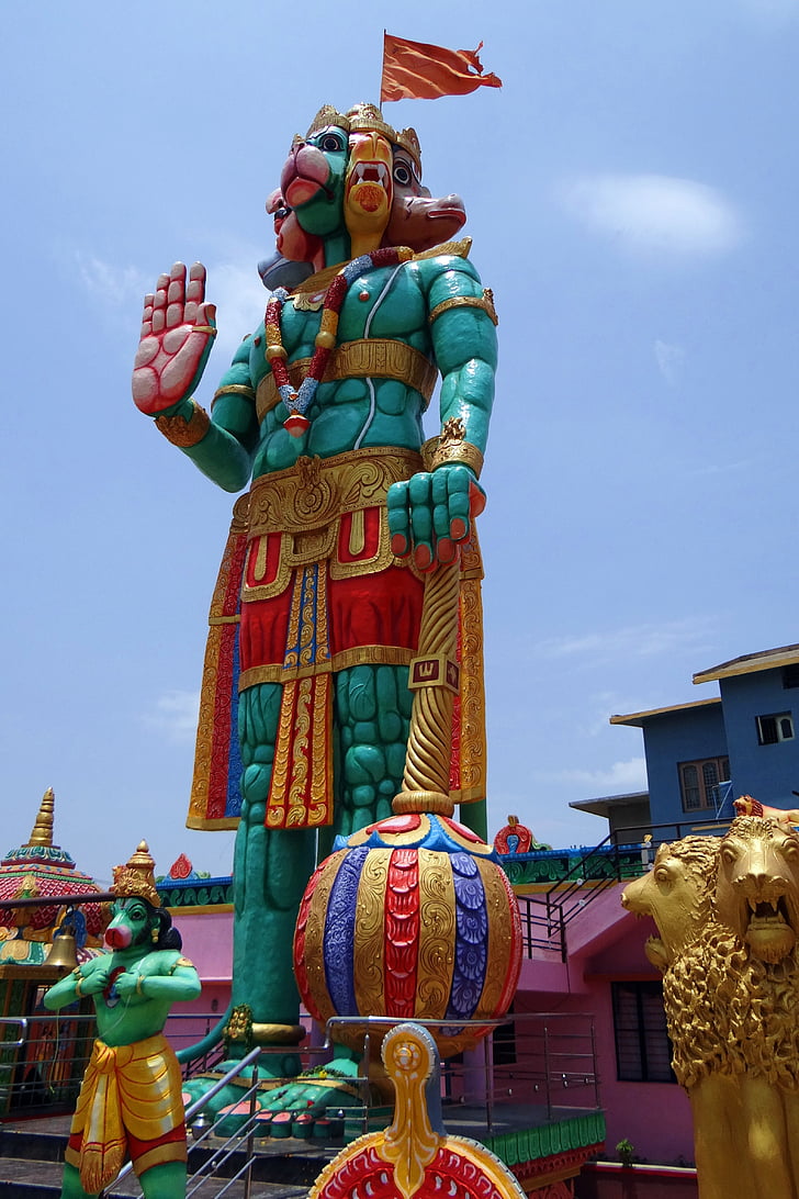 statue, temple, hanuman, monkey-god, panchamukhi hanuman, mythology, hinduism