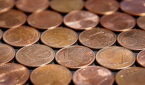 mynt, procent, pengar, betalningsmedel, koppar, euro, specie