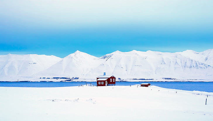 Islande, Panorama, būda, māja, kajīte, kalni, ainava