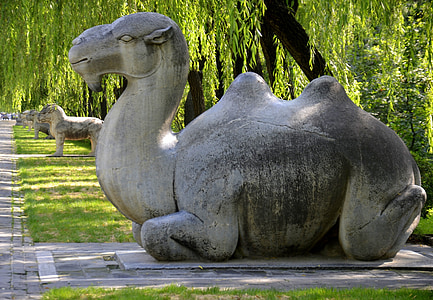 camello, China, verde, mármol, estatua de