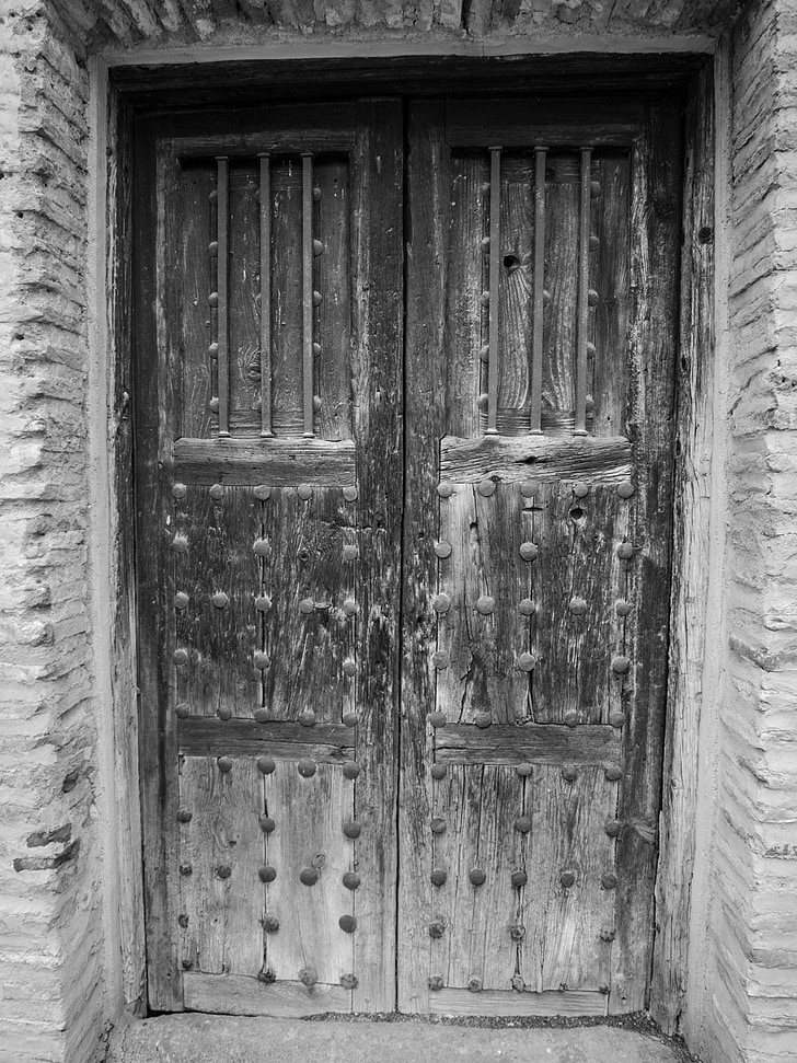 døren, tre, gamle, aldaba, historiske, dører