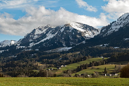 Alpine, Østrig, Vorarlberg, æg, Tobel, bjerge, sne
