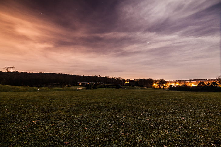 nuvole, Alba, crepuscolo, erba, luci, notte, cielo