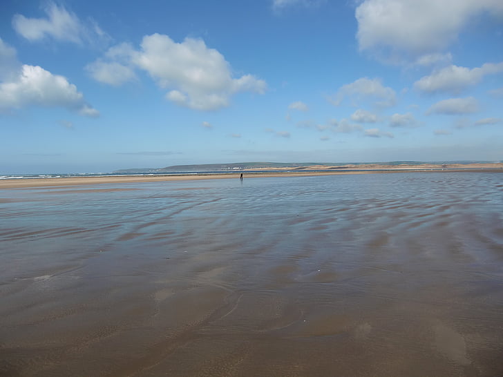 Devon, arena, mar, Horizon, de la marea, cielo, nubes