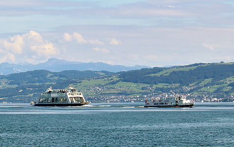 Schiffe, Autofähre, Motorschiff, rhynegg, Fernblick, Hintergrund, am Bodensee