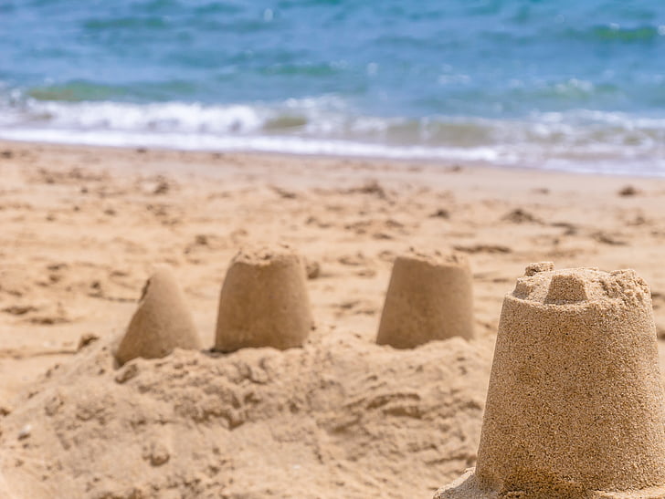 castle, beach, sea, sand, sand sculpture, artwork, wave