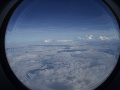 aviões, nuvens, céu, janela, olho de boi, azul, modo de exibição