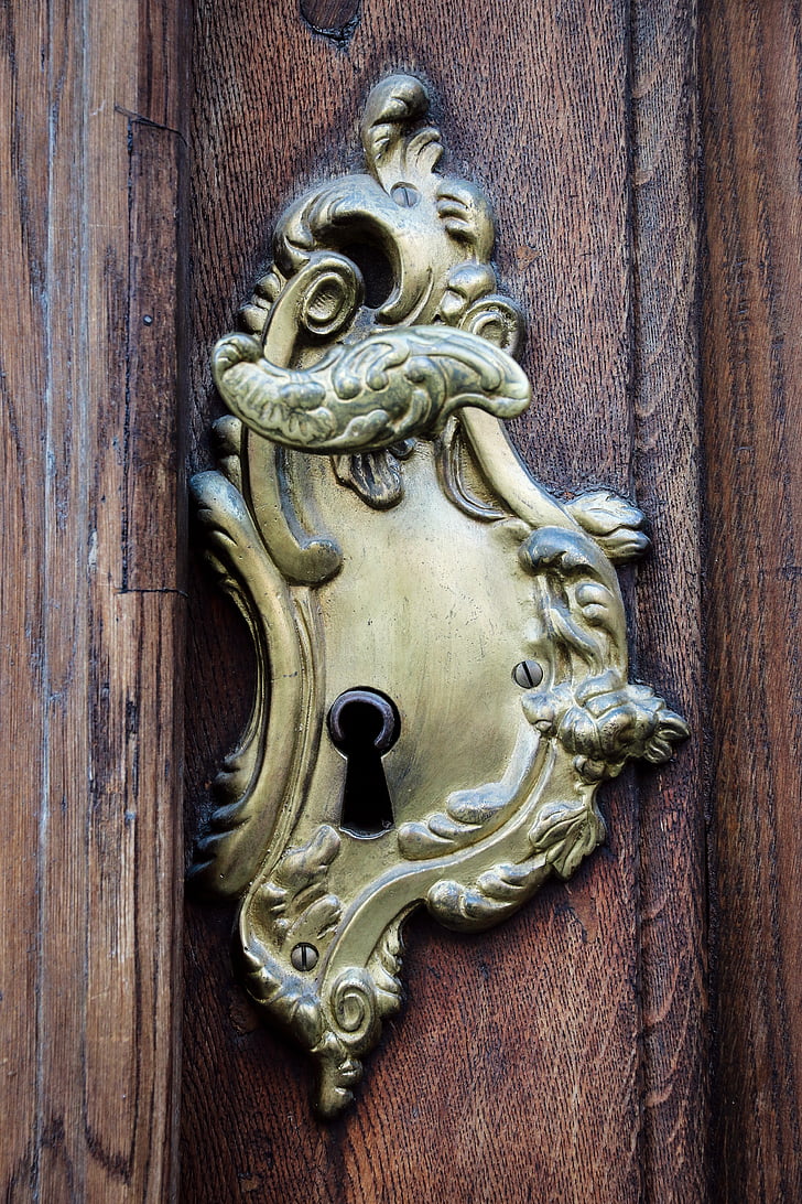 durų rankena, durys, užraktas, geležies, antikvariniai, Durų beldėjas, Liūtas - kačių