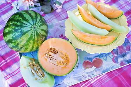 melionai, Kantalupa, arbūzas, Medus Rasos, vasaros, mielas, maisto