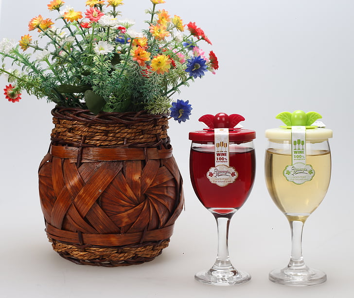 cálice, vinho, vinho taças 1, vaso, buquê, flor, decoração