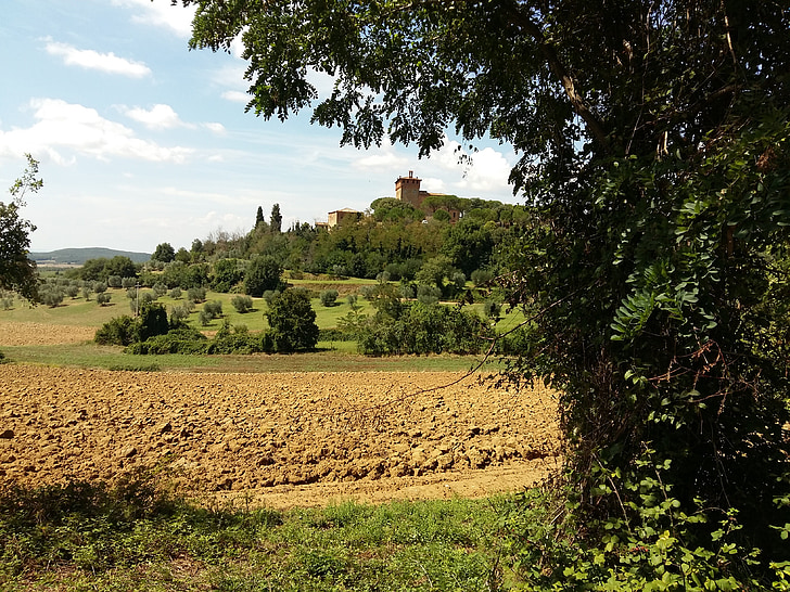 tuscany, italy, field, panorama, village, countryside