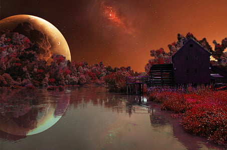 photoshop, background, water, planet, treatment, night, nature