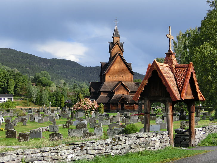 stave baznīca, baznīca, Norvēģija, kapos, arhitektūra, ēka, ceļojumi